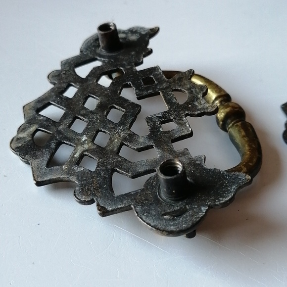 Two Large Vintage Chippendale Drawer Cabinet Bail Pull Handles with Swing - Picture 3 of 7